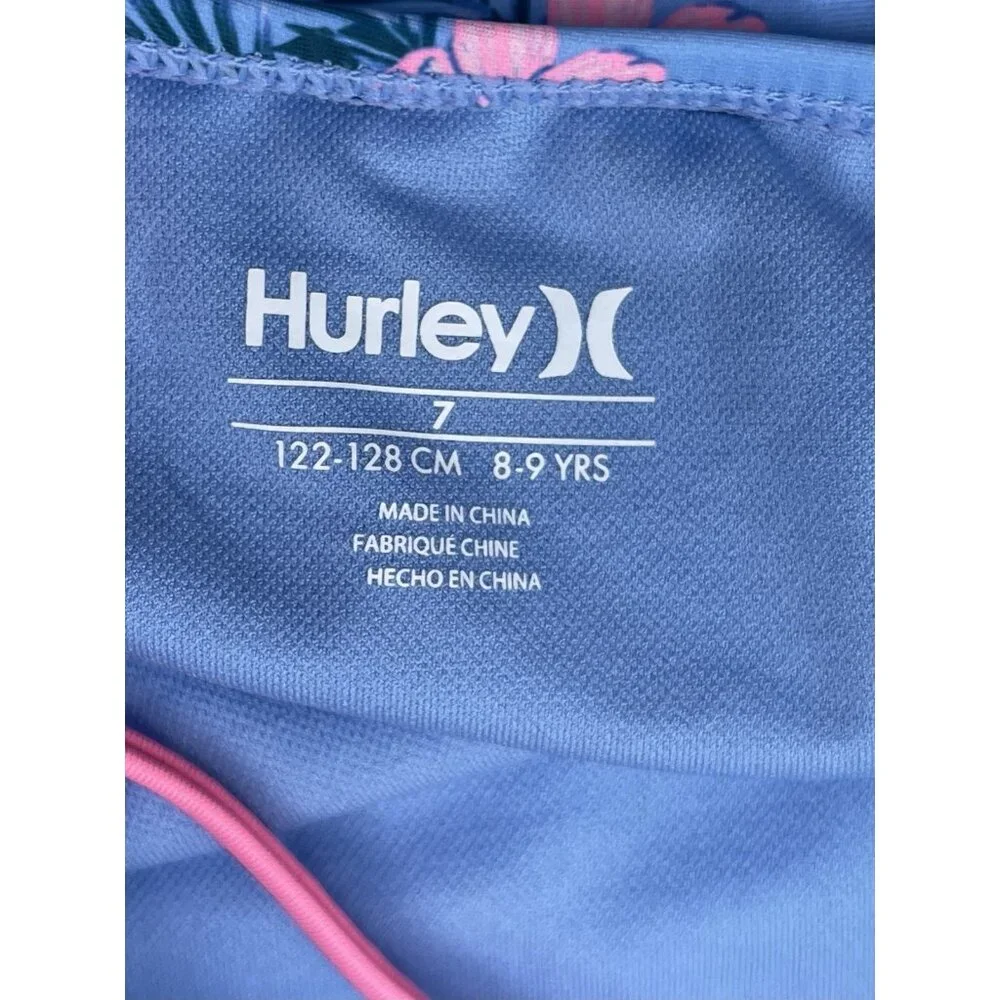 Hurley Tankini Top Girls Kids Youth Size 7 Blue Pink Flamingos UPF‎ 50+
